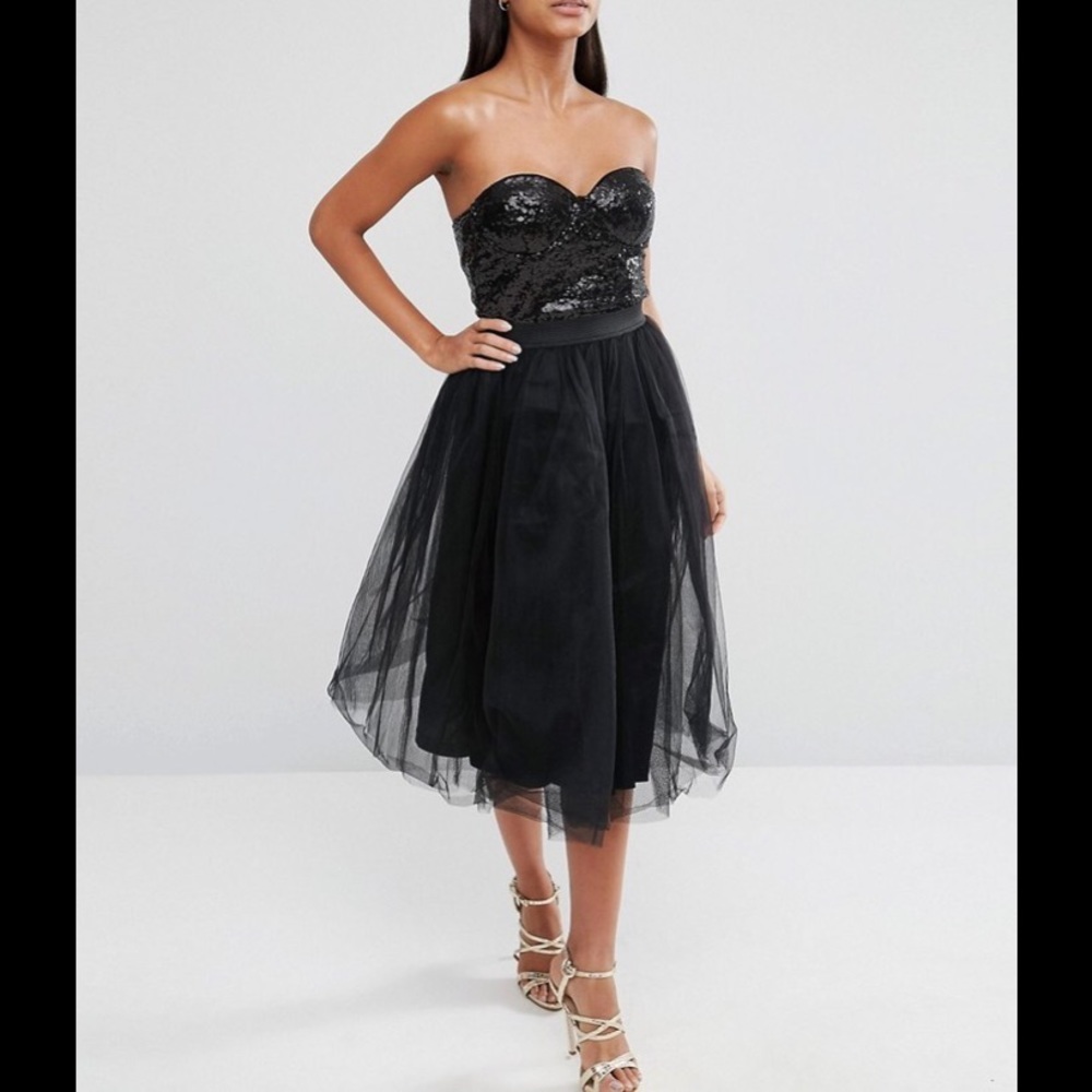 Rare London sequin bustier tulle midi dress